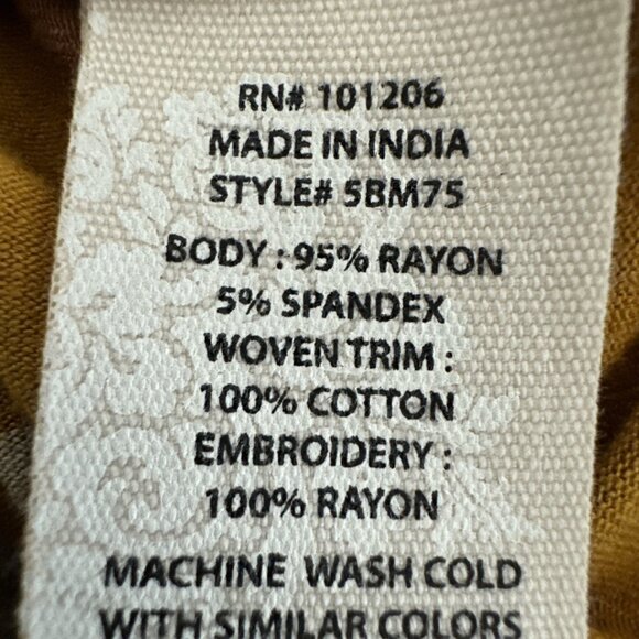 Soft Surroundings Women's Plus 1X Tunic Top Embroidered Mustard 3/4 Sleeve EUC - Picture 11 of 13